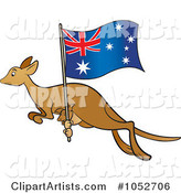 Kangaroo and Joey with an Aussie Flag - 2