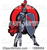 Knight Standing with a Shield and Sword over a Red Circle