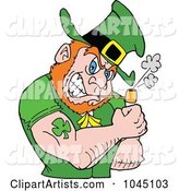 Leprechaun Smoking a Pipe and Flexing His Tattooed Arm