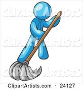 Light Blue Man Wearing a Tie, Using a Mop While Mopping a Hard Floor to Clean up a Mess or Spill