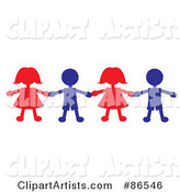 Line of Red and Blue Paper Doll Boys and Girls Holding Hands