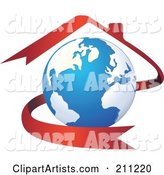 Logo Design of a Globe with a Red House Ribbon