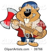 Lumberjack Beaver Holding an Axe and Preparing to Cut Wood
