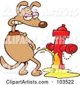 Mad Dog Looking Back and Urinating on a Red Fire Hydrant