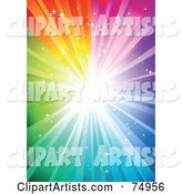 Magical Sparkly Rainbow Burst Background with Bright Light