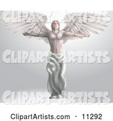 Majestic Male Guardian Archangel with Arms and Wings Stretched Out, Looking up at Heaven