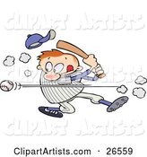 Male Caucasian Athlete Knocking His Hat off As He Whacks a Baseball with a Bat During a Game