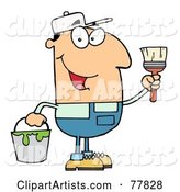 Male Caucasian House Painter Holding a Pail and Paintbrush