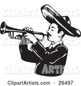 Mariachi Band Man Wearing a Sombrero and Playing a Trumpet