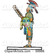 Mayan Warrior Standing with a Shield and Sword