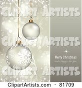 Merry Christmas and a Happy New Year Greeting with Sparkling Gold Christmas Ornaments