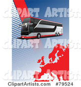Modern City Bus Background with Halftone Dots and a Red Europe Map