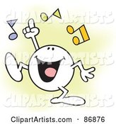 Moodie Character Doing His Happy Dance, with Music Notes