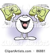 Moodie Character Holding up Bundles of Cash