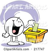Moodie Character with a Happy Expression, Putting a Comment in a Suggestion Box