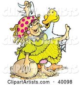 Mother Goose Dame in a Yellow Dress, Dancing with a Goose
