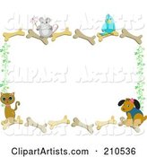 Mouse, Bird, Dog and Cat on a Bone Border