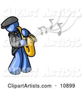 Musical Blue Man Playing Jazz with a Saxophone