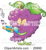 Musical Bunch of Purple Grapes Playing a Flute