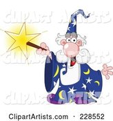 Old Wizard Using a Magic Star Wand