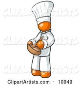 Orange Baker Chef Cook in Uniform and Chef's Hat, Stirring Ingredients in a Bowl