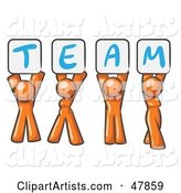 Orange Design Mascot Group Holding up Team Signs