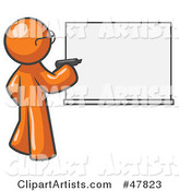 Orange Design Mascot Man Writing on a White Board