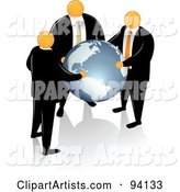 Orange Faceless Businessmen Supporting a Blue Globe