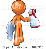Orange Man Cleaning with a Spray Bottle and Cloth