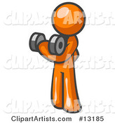 Orange Man Lifting Weights with a Dumbell
