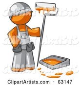 Orange Man Painter with a Paint Pan and Roller