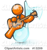Orange Man Sitting on a Music Note and Playing a Guitar