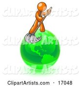 Orange Man Using a Wet Mop with Green Cleaning Products to Clean up the Environment of Planet Earth