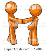Orange Man Wearing a Tie, Shaking Hands with Another upon Agreement of a Business Deal