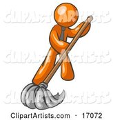 Orange Man Wearing a Tie, Using a Mop While Mopping a Hard Floor to Clean up a Mess or Spill