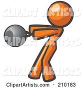 Orange Woman Design Mascot Working out with a Kettle Bell
