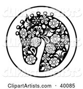 Oriental Horse Head Profile in Floral Pattern