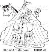 Outlined Big Top Circus Tent and Animals