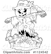 Outlined Halloween Scarecrow with Birds