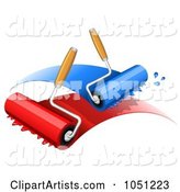 Paint Rollers with Blue and Red Paint