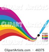 Paintbrush Painting a Creative Curvy Rainbow on White