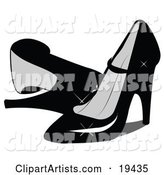 Pair of Feminine, Shiny, Black, Closed Toe, High Heeled Shoes