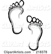 Pair of Gray, White and Black Human Footprints