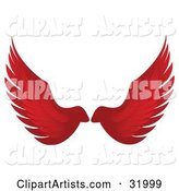 Pair of Red Bird or Angel Wings, Symbolizing Faith or Freedom, on a White Background