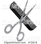 Pair of Shears over a Black Comb