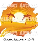Palm Trees Silhouetted Under an Orange Sunset on a Tropical Beach