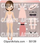 Paper Doll in Underwear, with Pink Accessories and Dresses