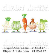 Parsnip Cabbage Carrot Onion and Lettuce Mascots Holding Hands