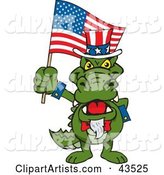 Patriotic Uncle Sam Alligator Waving an American Flag on Independence Day