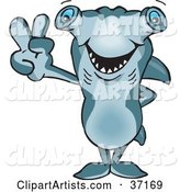 Peaceful Hammerhead Shark Smiling and Gesturing the Peace Sign
